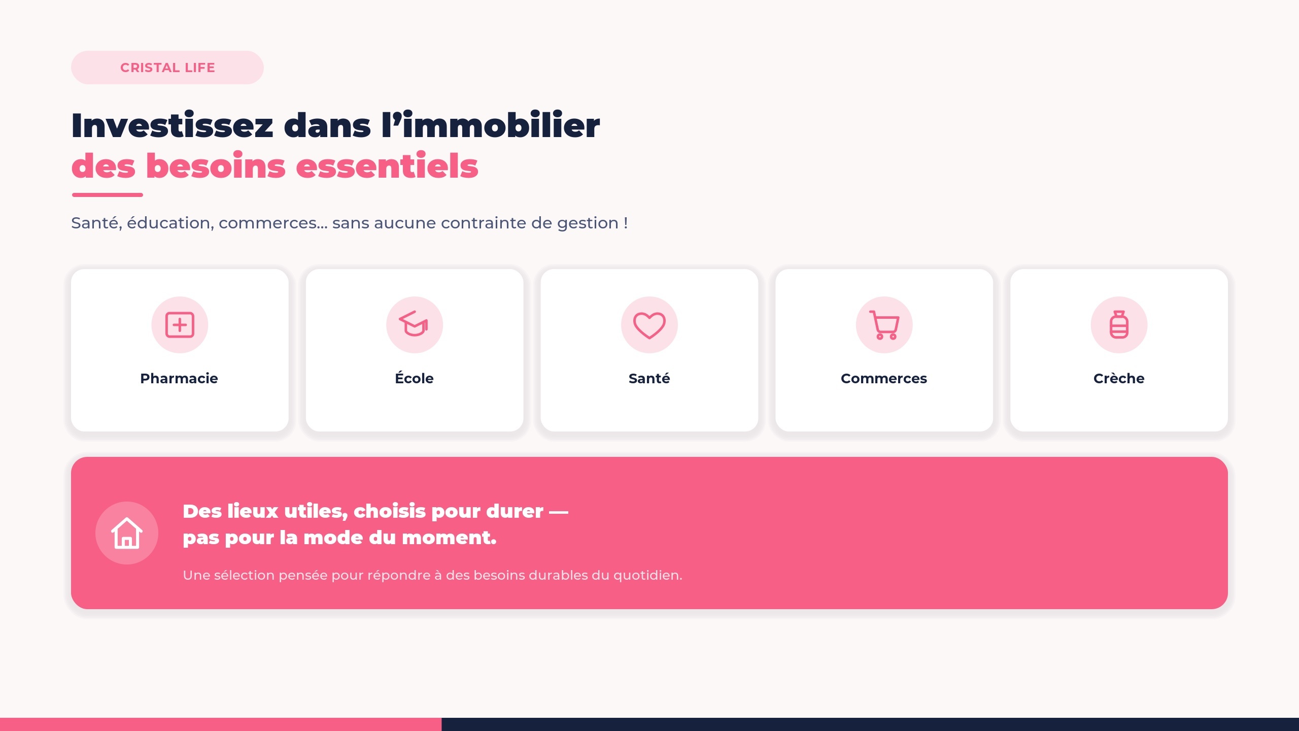 Investir dans la SCPI CRISTAL LIFE, c'est : Devenir co-propriétaire de biens immobiliers en France et en Europe (commerces alimentaires, maisons de santé, crèches ...) Percevoir des revenus réguliers issus des loyers encaissés (comme si vous aviez un appartement en location) Éviter les soucis de gestion locative: une équipe de professionnels se charge de tou pour vous !